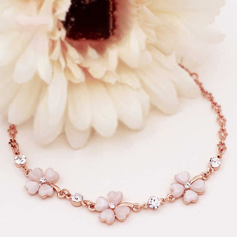 Buddha Stones Pink Crystal Four Leaf Clover Love Chain Bracelet - image 2