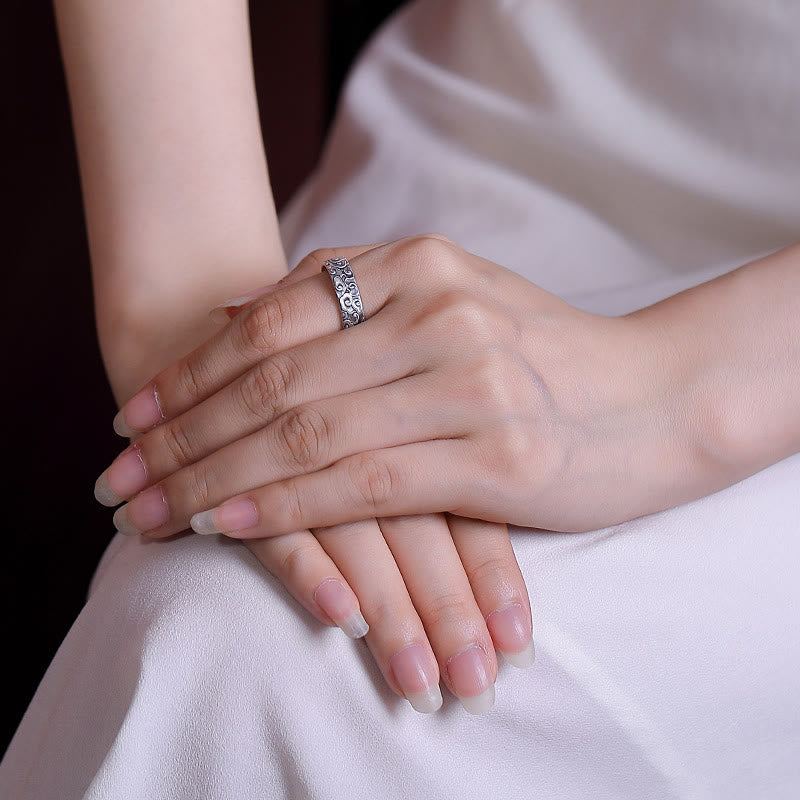 Buddha Stones 999 Sterling Silver Lotus Flower Plum Blossom Auspicious Clouds Engraved Enlightenment Ring - image 12