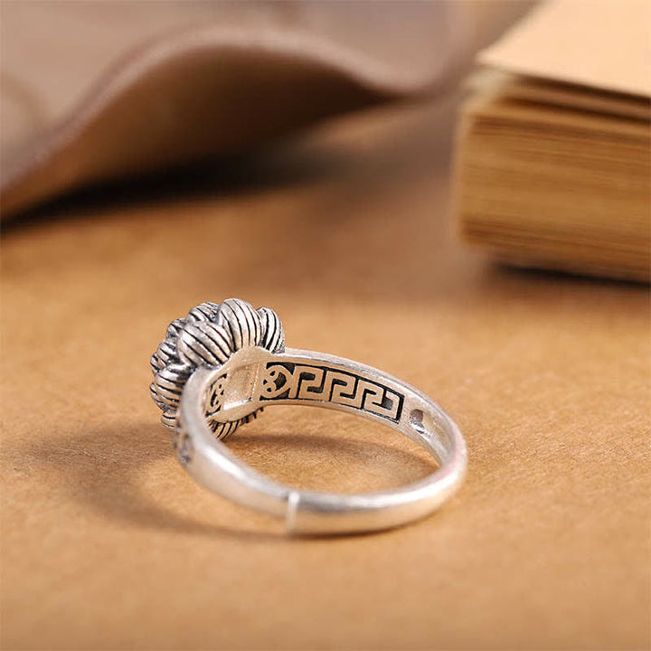 925 Sterling Silver Lotus Red Agate Confidence Blessing Ring - image 9