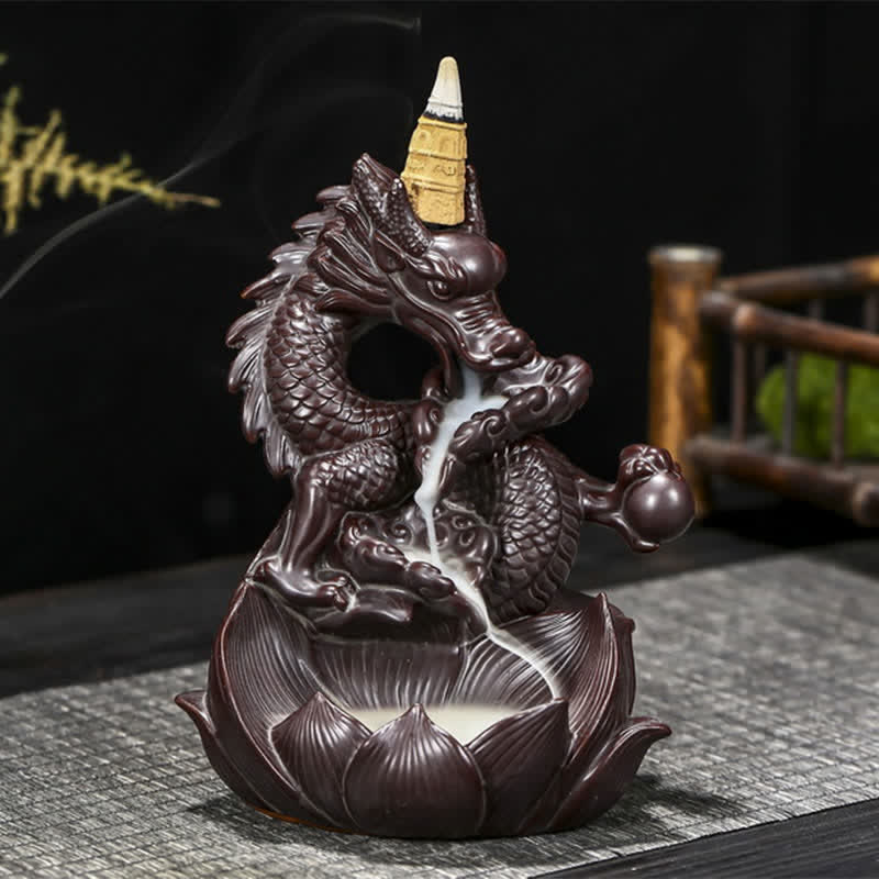 Dragon Lotus Pattern Strength Protection Ceramic Incense Burner Decoration - image 1