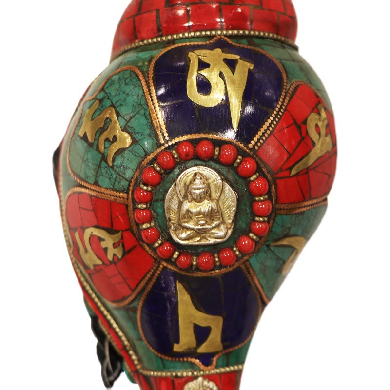 Tibetan Handmade Shankha Om Mani Padme Hum Buddha Conch Shell Lucky Decoration - image 14