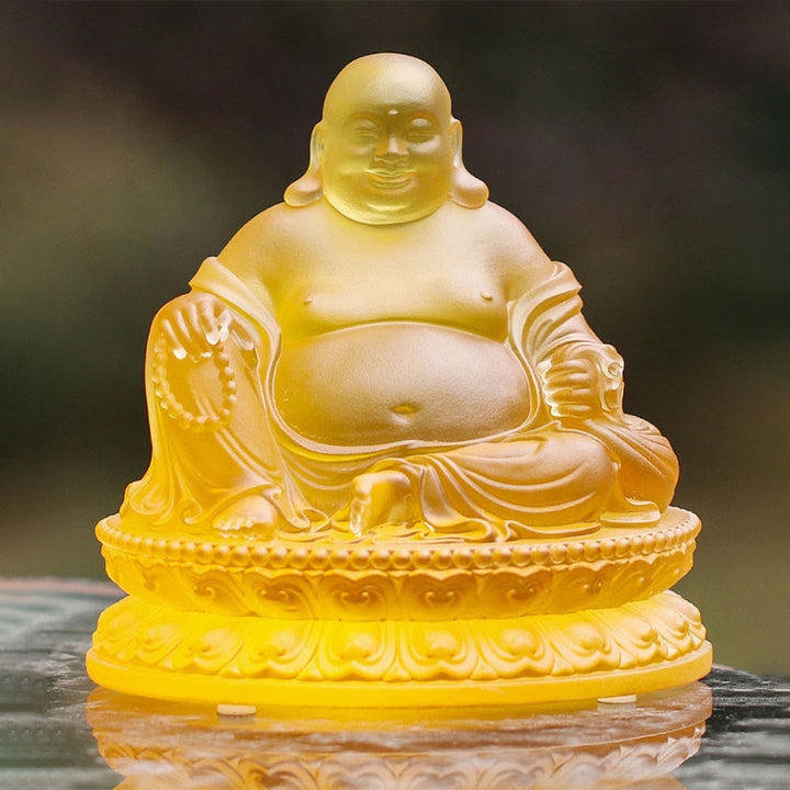 Buddha Stones Handmade Laughing Buddha Figurine Liuli Crystal Art Piece Wealth Statue Home Decoration - image 7