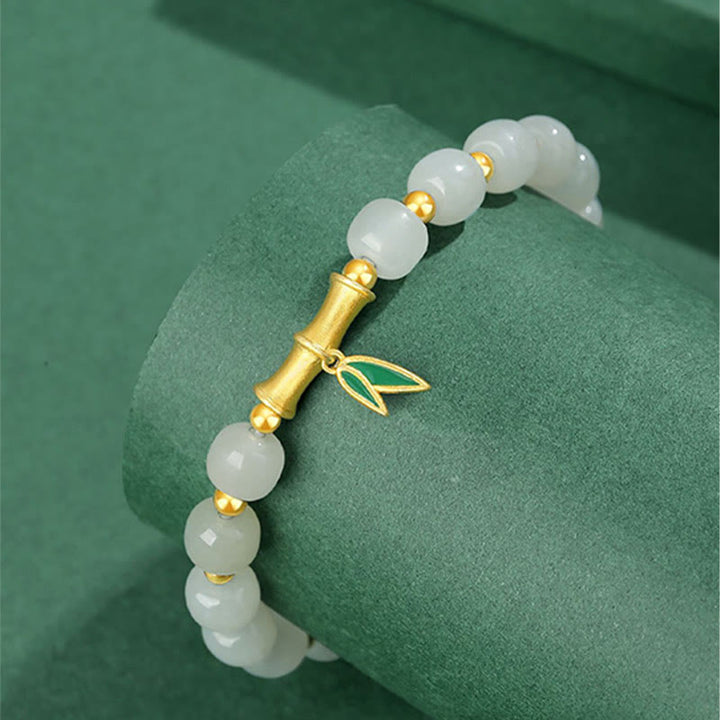 Buddha Stones 925 Sterling Silver Hetian White Jade Bamboo Luck Bracelet - image 3