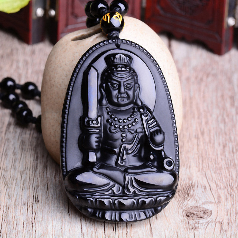 Buddha Stones Chinese Zodiac Obsidian Buddha Amulet Protection Pendant Necklace - image 7