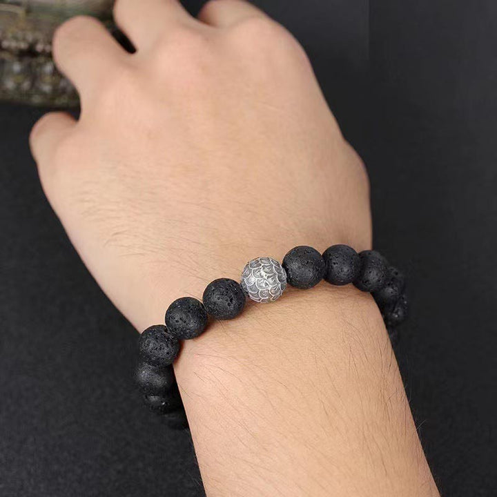 Buddha Stones Lava Rock Fish Scales Bead Healing Bracelet