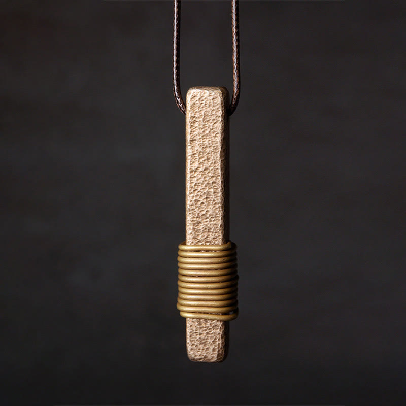 Buddha Stones Vintage Textured Design Brass Copper Wealth Necklace Pendant - image 1