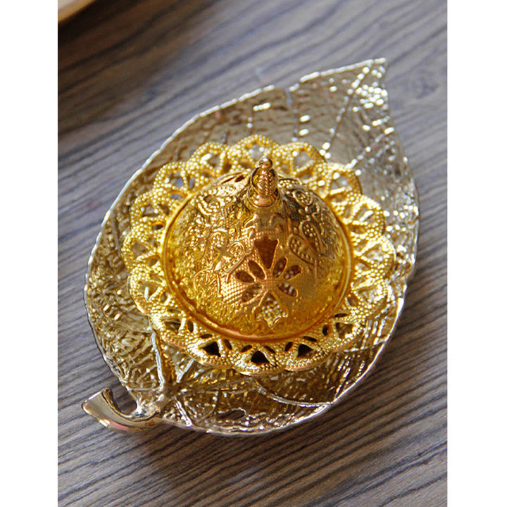 Tibetan Gold Mini Leaf Coaster Meditation Incense Burner - image 21