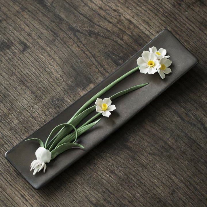 Lotus Peony Rose Flower Ceramic Spiritual Incense Burner - White Daffodils - image 7