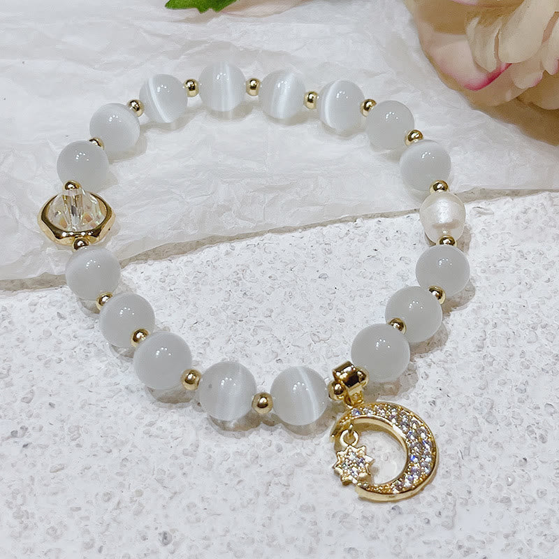 Buddha Stones Cat's Eye Crystal Lucky Clover Star Moon Fish Tail Fox Cat Charm Love Bracelet