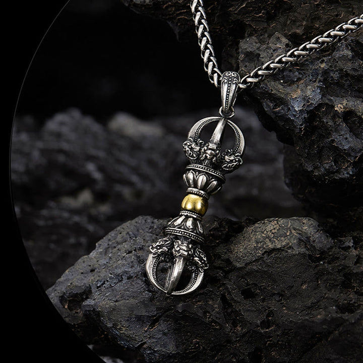 Buddha Stones Tibetan Dorje Vajra Design Wealth Necklace Pendant - image 1