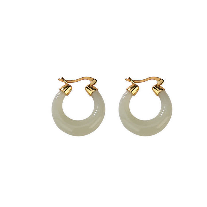 Buddha Stones Round Jade Cyan Jade Prosperity Luck Drop Earrings - image 6