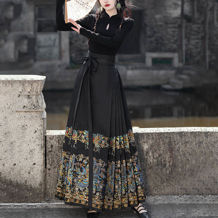 Buddha Stones Short Long Sleeve Shirt Top Chinese Hanfu Ming Dynasty Horse Face Skirt Mamianqun Skirt