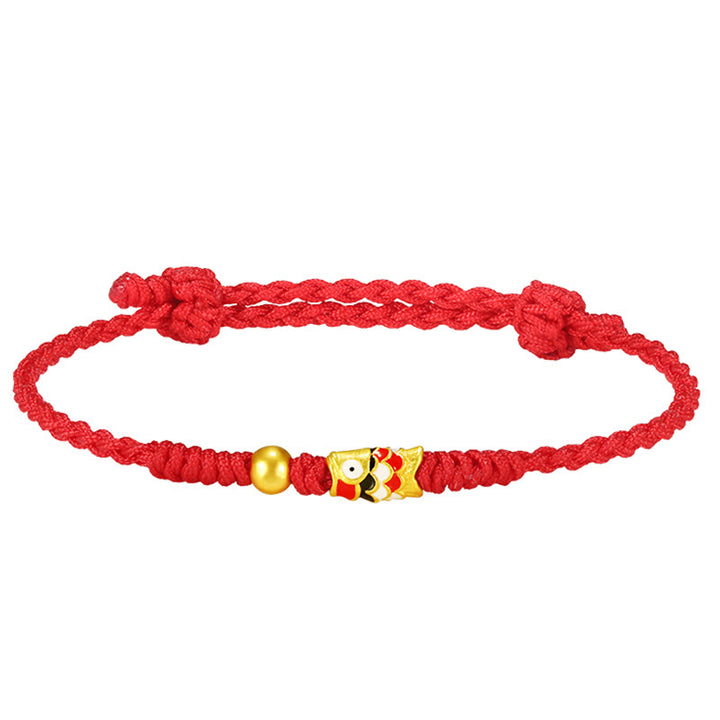 Buddha Stones 999 Gold Luck Koi Fish Handcrafted Braided String Bracelet