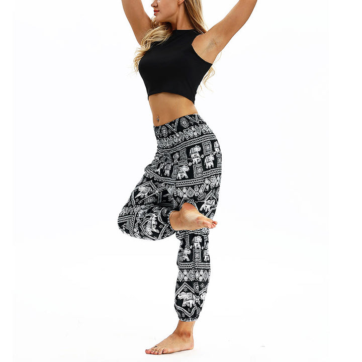 Buddha Stones Boho Loose Geometric Elephant Pattern Harem Trousers Women's Yoga Pants