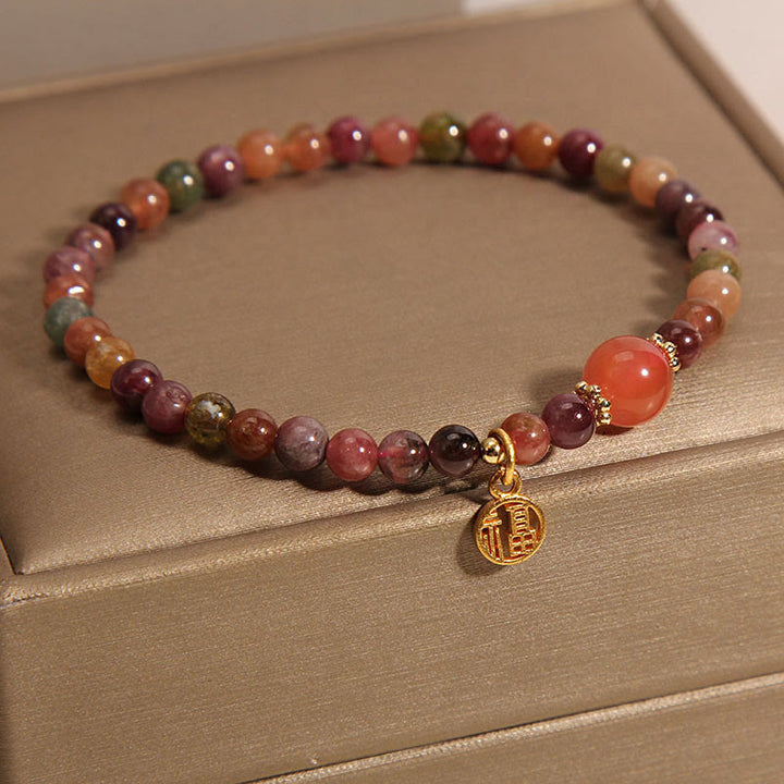 Buddha Stones Natural Colorful Tourmaline Fu Character Love Bracelet