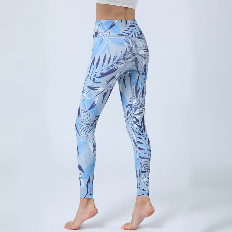 Buddha Stones Flowers Leaves Print Sports Fitness Yoga High Waist Leggings Women's Yoga Pants