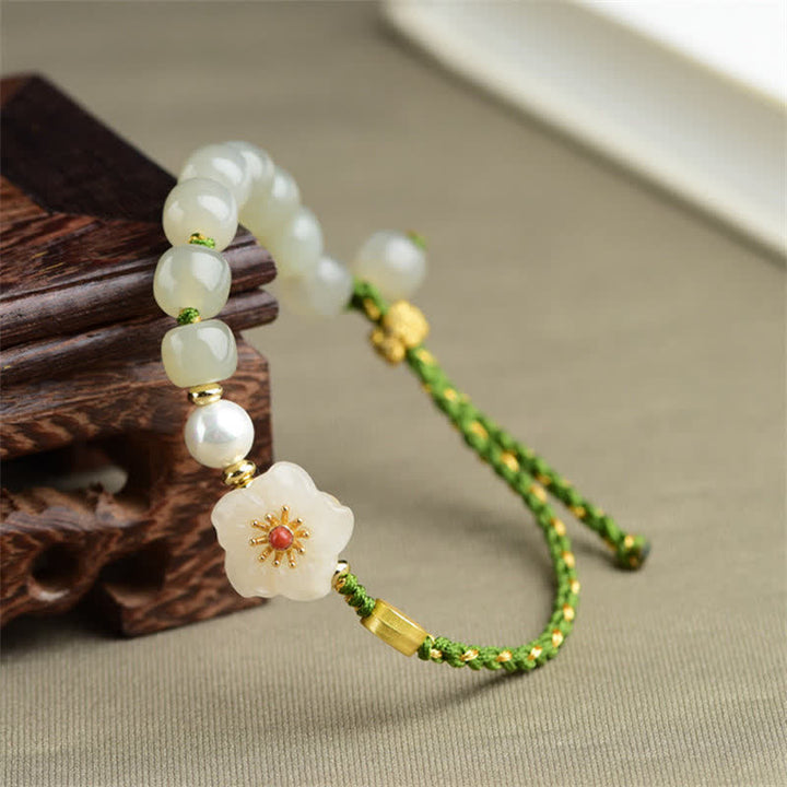 925 Sterling Silver Natural Hetian Jade Peach Blossom Luck Bracelet - image 1