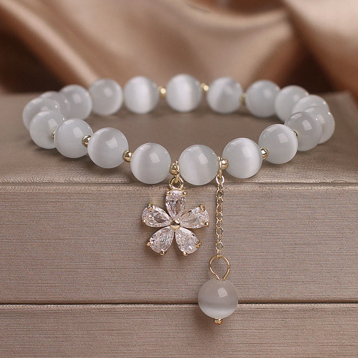 Buddha Stones Cat's Eye Flower Charm Peace Support Bracelet