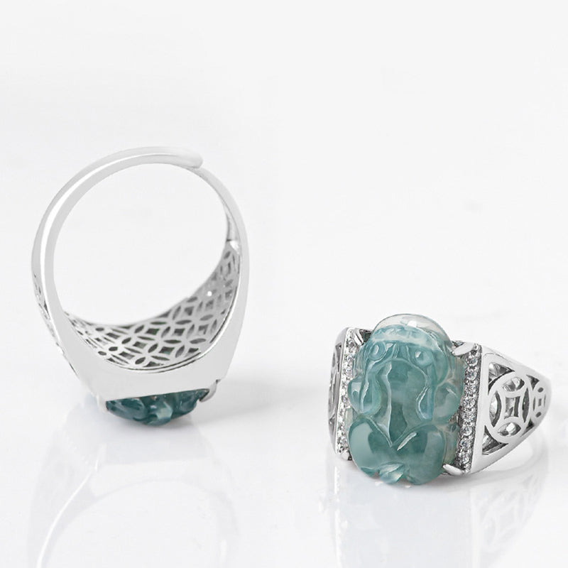 Buddha Stones 925 Sterling Silver Fengshui Wealth Prosperity Jade PiXiu Luck Ring - image 9