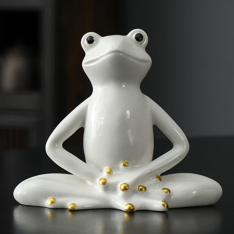 Meditating Ceramic Zen Frog Statue Decoration - Frog - White - image 8