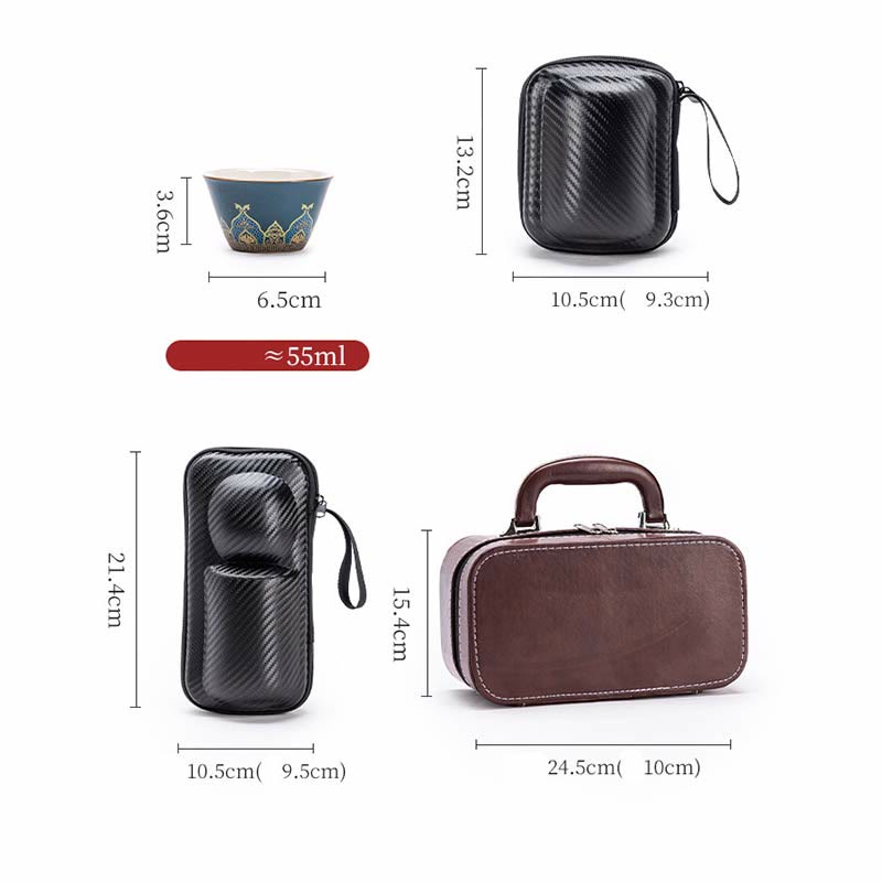 Flower Chinese Gongfu Ceramic Teapot Portable Outdoor Travel Tea Set Bag