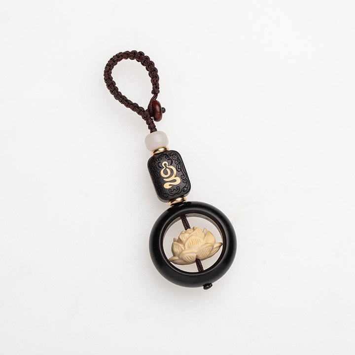 Buddha Stones Ebony Wood Bodhi Seed Boxwood Lotus Enlightenment Key Chain Decoration