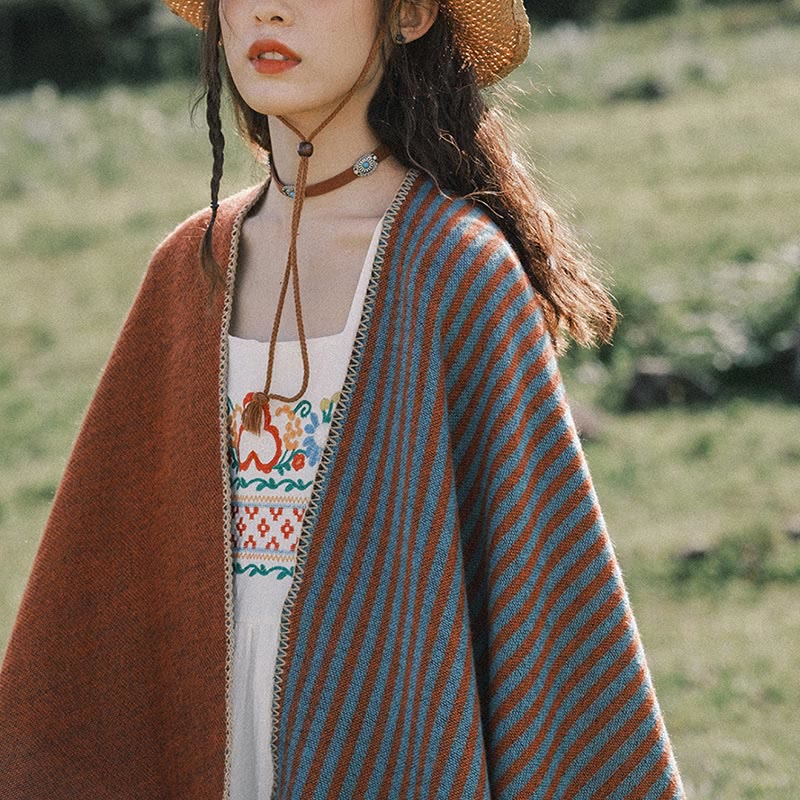 Tibetan Shawl Striped Diamond Pattern Winter Warm Soft Scarf - image 3