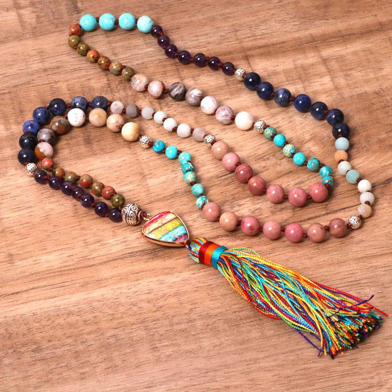 Buddha Stones Tibetan Turquoise Lazurite Lapis Lazuli Zebra Jasper Balance Necklace - image 4