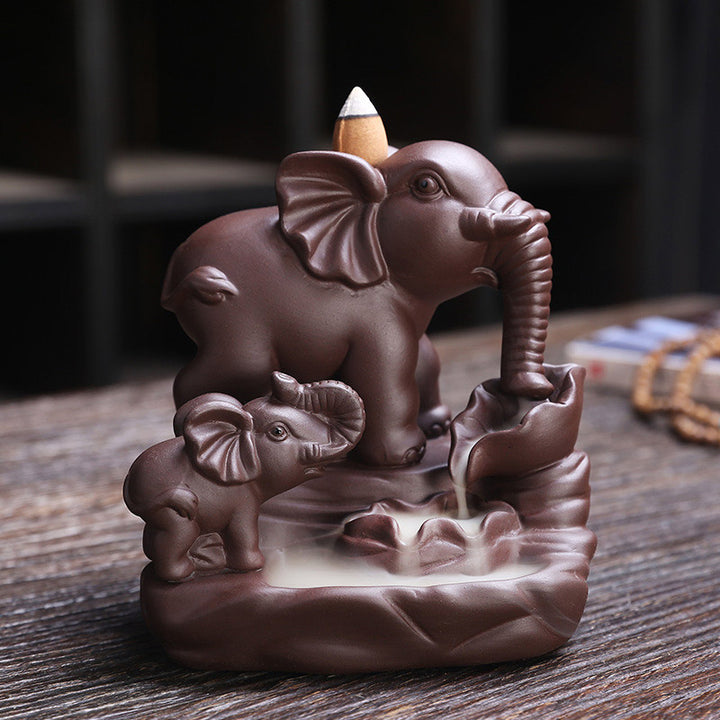 Tibetan Elephant Purple Clay Backflow Smoke Fountain Protection Incense Burner Decoration - Purple Clay - image 0