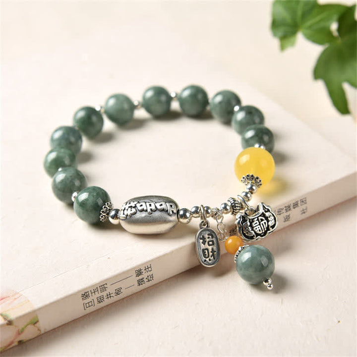 925 Sterling Silver Cyan Jade Amber Success Bracelet - Cyan Jade (Success ♥ Healing) - image 0