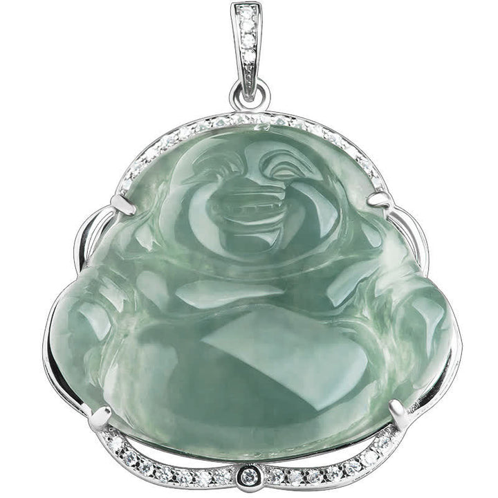Buddha Stones 925 Sterling Silver Laughing Buddha Natural Jade Luck Necklace Chain Pendant - image 5