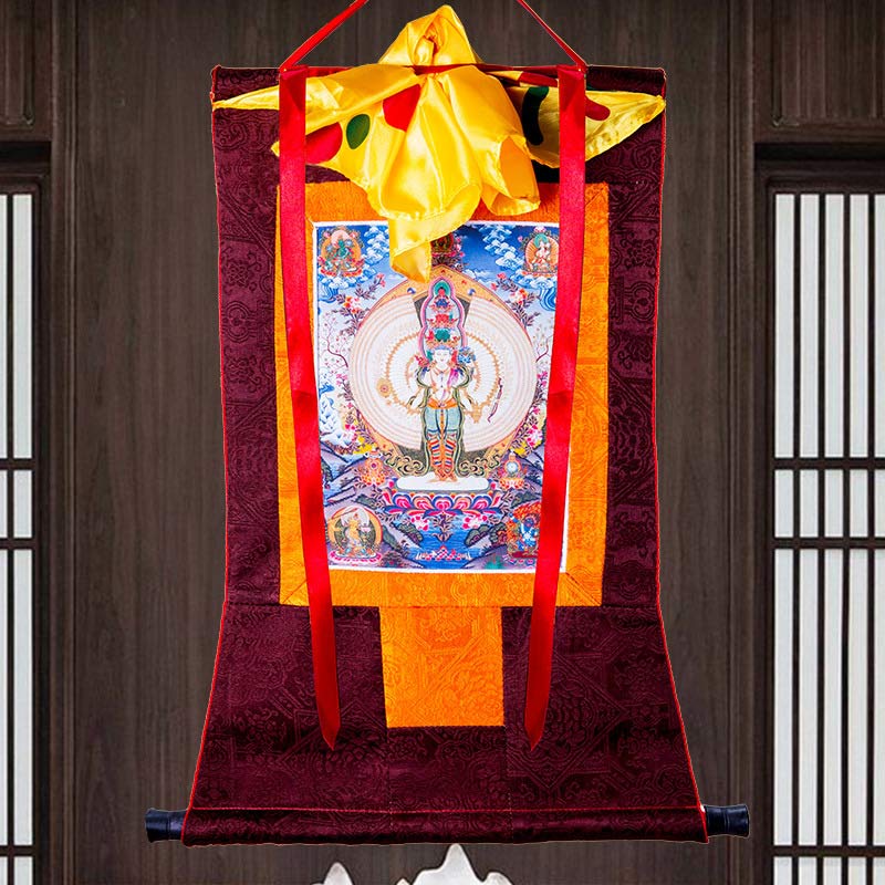 Tibetan Thousand-handed Avalokitesvara Framed Thangka Blessing Decoration