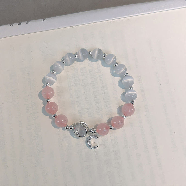 Buddha Stones Natural Cat's Eye Pink Crystal Moon Love Charm Bracelet - image 3