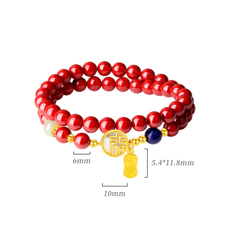 Buddha Stones 925 Sterling Silver Cinnabar Tridacna Stone Fu Character Double Wrap Blessing Bracelet - image 10