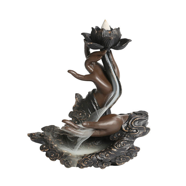 Buddha Stones Lotus Buddha Hand Auspicious Clouds Pattern Meditation Resin Backflow Incense Burner - image 6