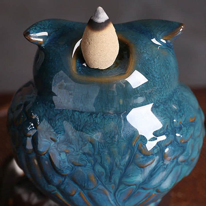 Cute Owl Ceramic Backflow Smoke Fountain Meditation Healing Incense Burner Decoration - image 6