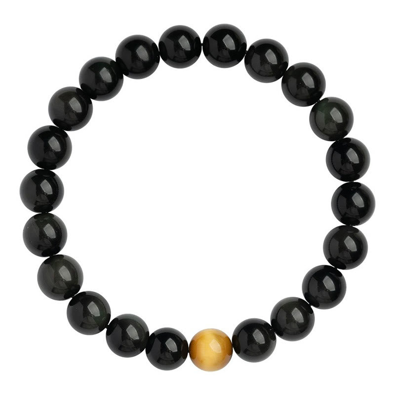 Buddha Stones Natural Rainbow Obsidian Tiger Eye Positive Love Bracelet