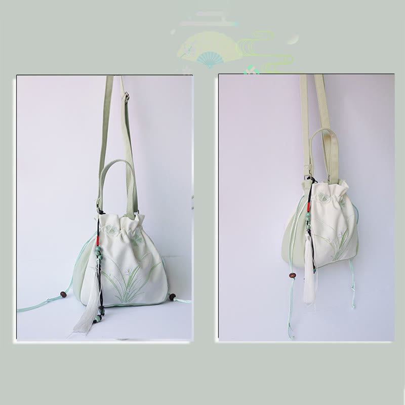 Buddha Stones Handmade Embroidered Flowers Canvas Tote Shoulder Bag Handbag - image 7