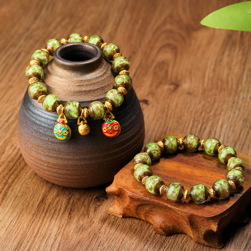 Buddha Stones Gold Swallowing Beast Family Charm Liuli Glass Bead Fortune Bracelet - image 12