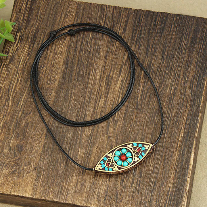 Buddha Stones Tibet Turquoise Bead Marquise Pattern Protection Strength Necklace Pendant - image 5