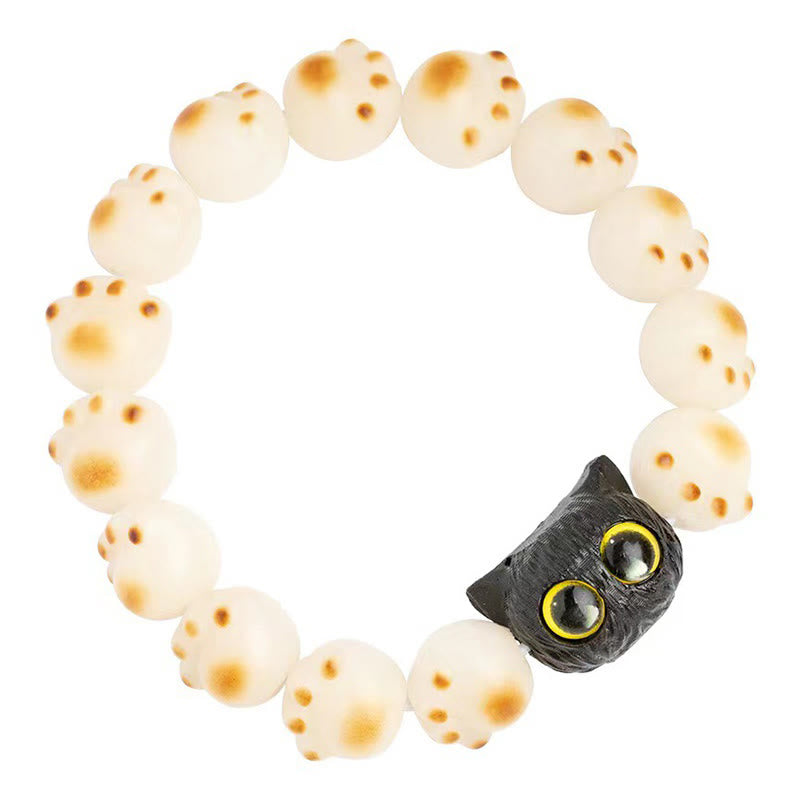 Buddha Stones Natural Bodhi Seed Red Sandalwood Lovely Paw Lucky Cat Peace Bracelet - image 7
