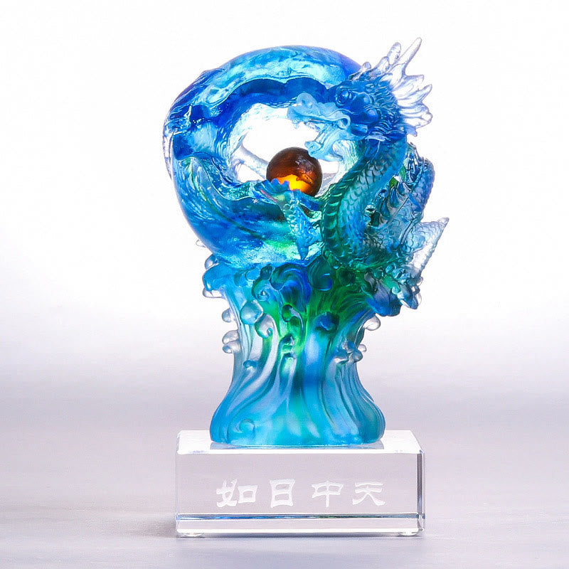 Buddha Stones Handmade Azure Dragon Liuli Crystal Art Piece Success Protection Home Office Decoration - Small 8*8*16.3cm/3.15*3.15*6.42Inch - image 0