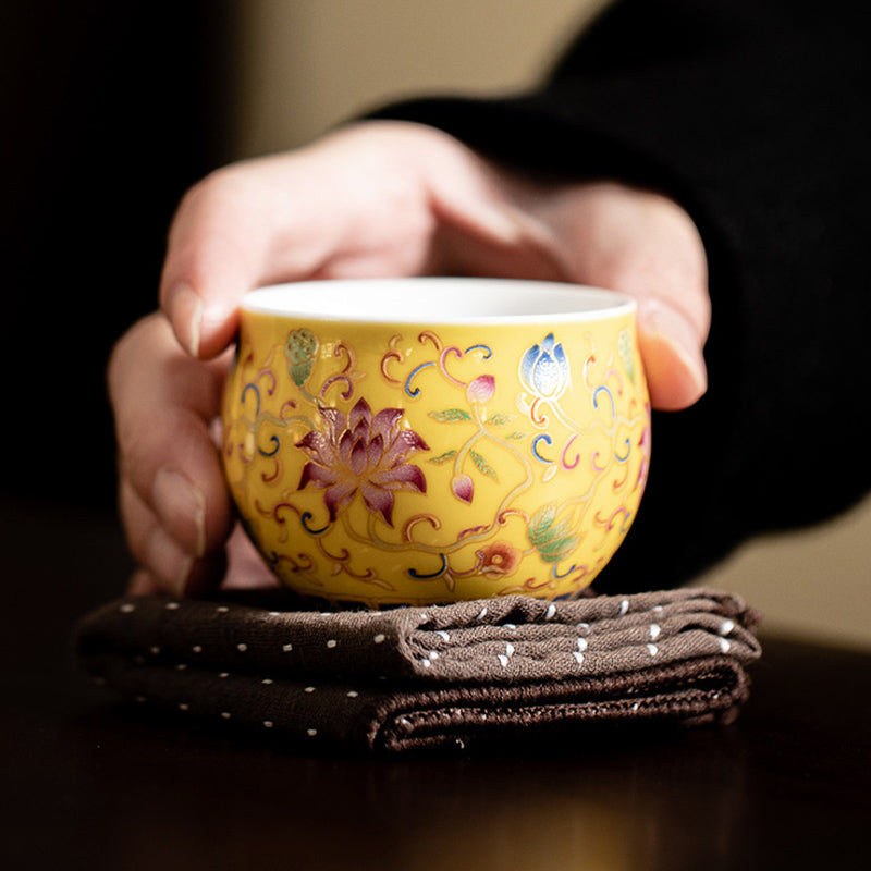 Buddha Stones Lotus Flower Pod Pattern Ceramic Teacup Kung Fu Tea Cup 80ml