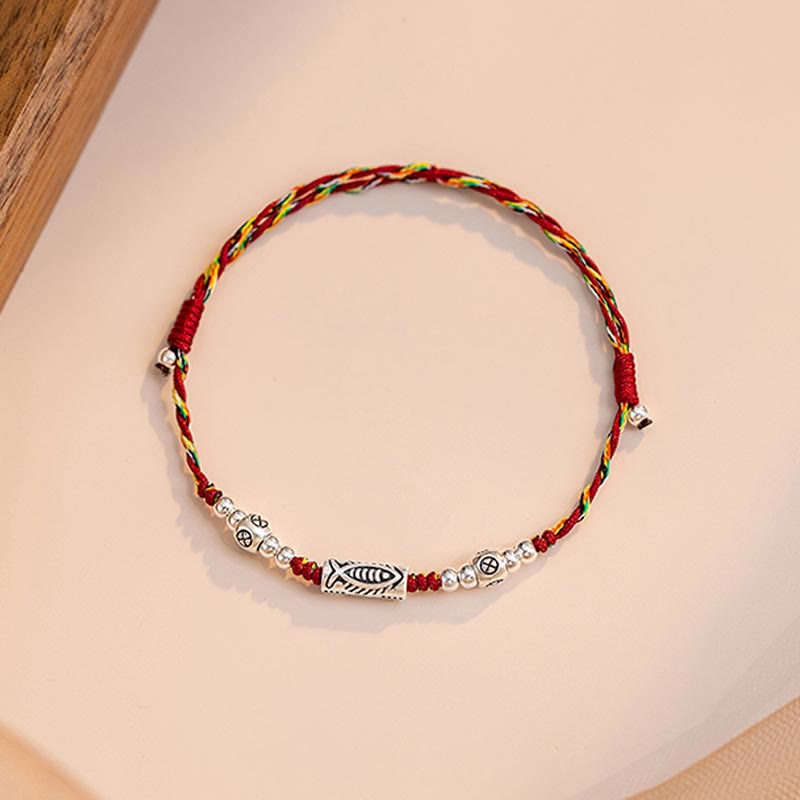 Buddha Stones 925 Sterling Silver Luck Koi Fish Braided Colorful String Bracelet Anklet - image 15