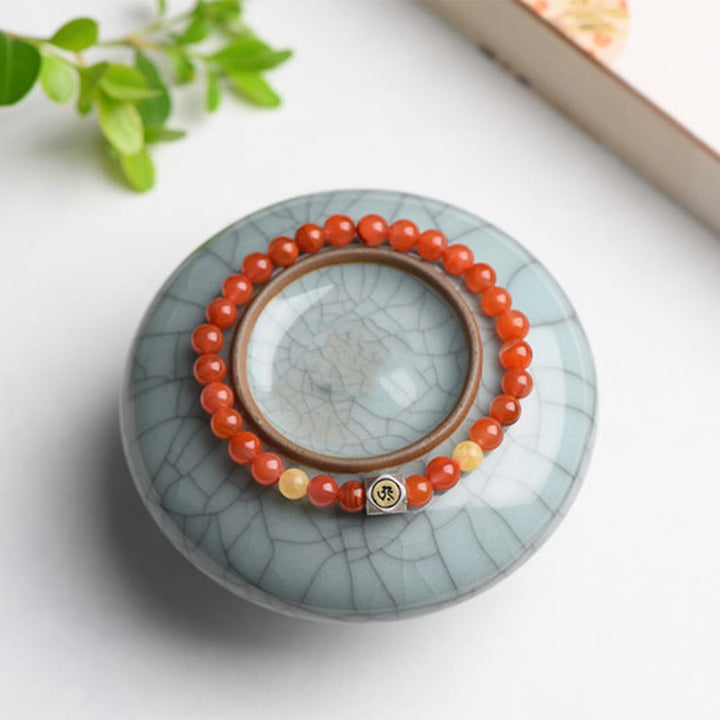 Buddha Stones 925 Sterling Silver Chinese Zodiac Natal Buddha Amulet Red Agate Amber Self-acceptance Bracelet - image 4
