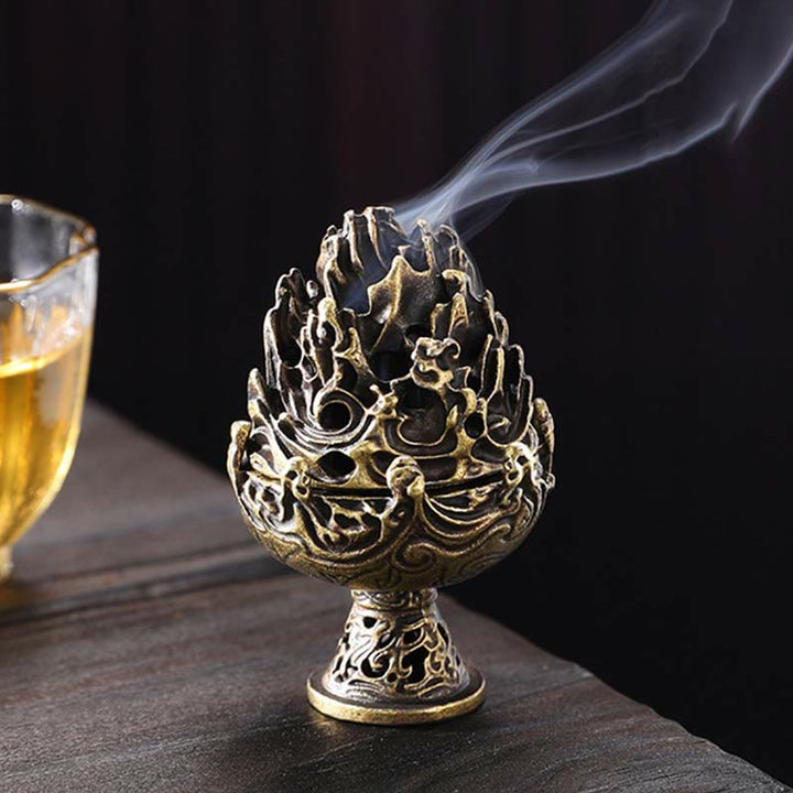 Tibetan Mini Mountain Pattern Meditation Copper Alloy Incense Burner - image 1