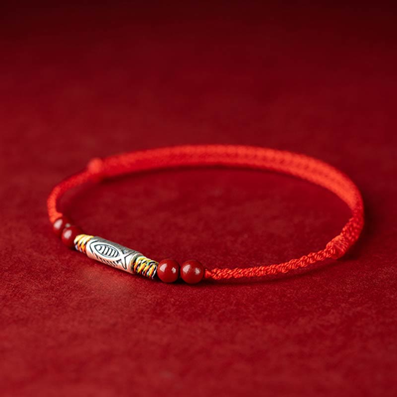Buddha Stones 925 Sterling Silver Koi Fish Cinnabar Bead Wealth Handcrafted Braided Bracelet Anklet - image 3