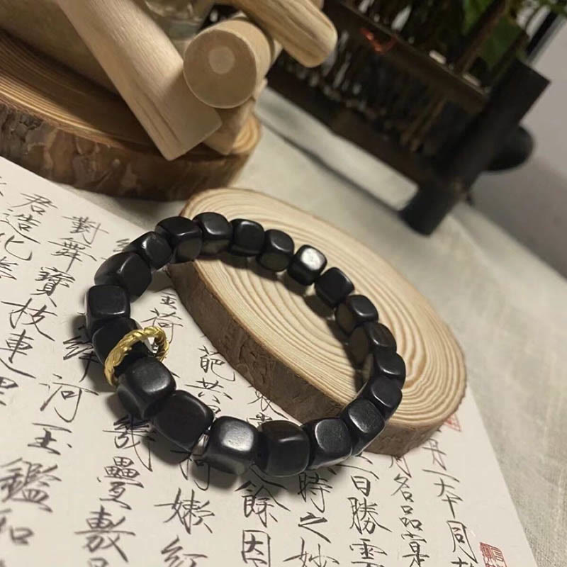 Buddha Stones Tibetan Ebony Wood Square Beads Peace Calm Bracelet