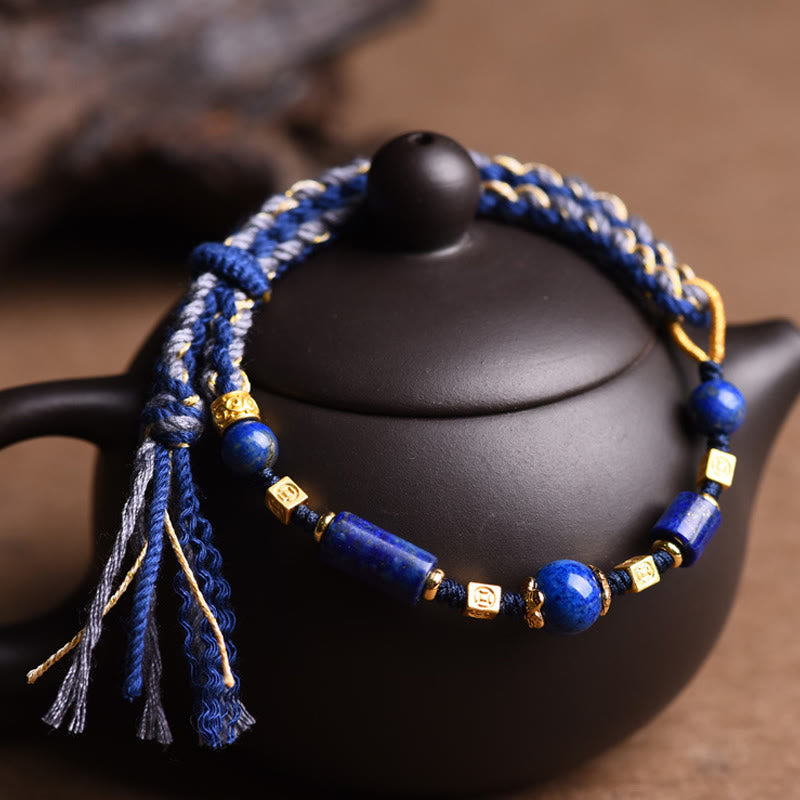 Buddha Stones Handmade Natural Lazurite Lapis Lazuli Bead Positive Rope Bracelet - image 2