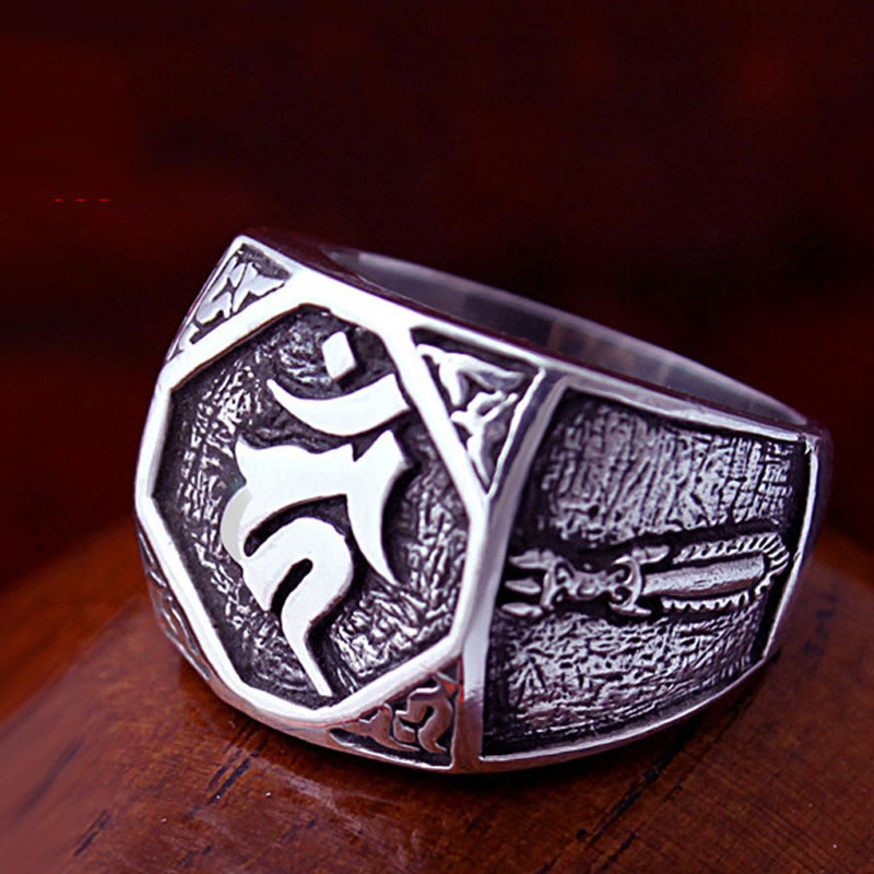 Buddha Stones 925 Sterling Silver Sanskrit Design Carved Protection Adjustable Ring - image 16